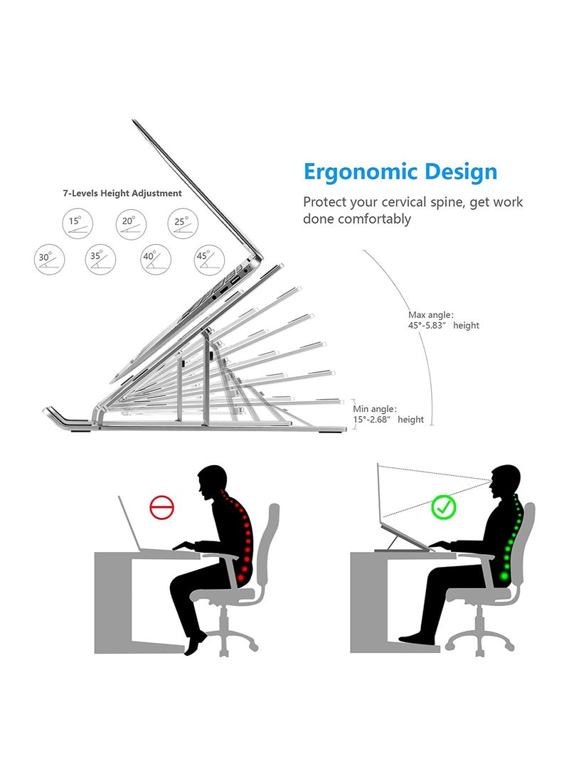 SOLARAE Silver Laptop Stand, Laptop Holder Riser Computer Stand, Adjustable Aluminum Foldable Portable Notebook Stand, Compatible with MacBook Air Pro, HP, Lenovo, Dell, More 10-15.6â€� Laptops and Tablets - Image 2