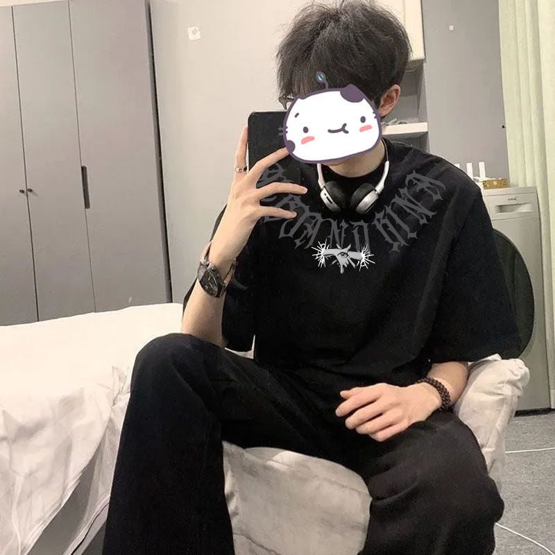 190G High Street Eye Printing Niche Short Sleeve T-Shirt Men'S And Women'S Cotton Loose Tide Brand Clothes For Lovers - Image 3