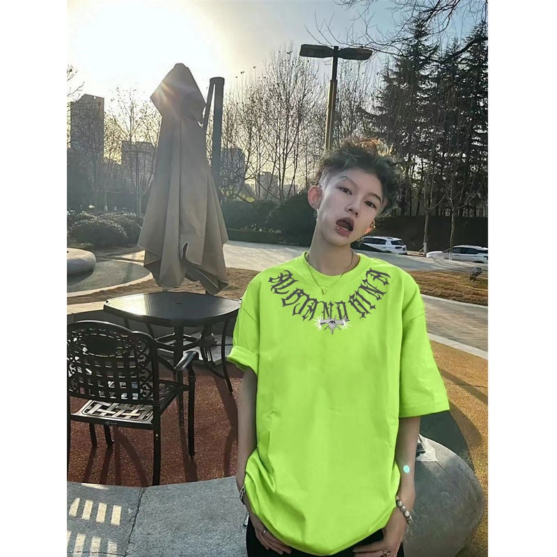 190G High Street Eye Printing Niche Short Sleeve T-Shirt Men'S And Women'S Cotton Loose Tide Brand Clothes For Lovers - Image 2