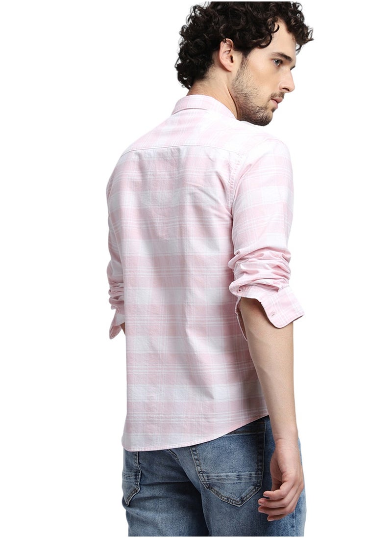 Slim Fit Pink 100% Cotton Checked Shirt for Men - Button Down Collar, Full Sleeves, Casual - pzsku/ZA25FFF8D1EFC9EEEA88BZ/45/_/1738750960/c733b9ad-66ea-4fa5-b13e-4fc77a569212