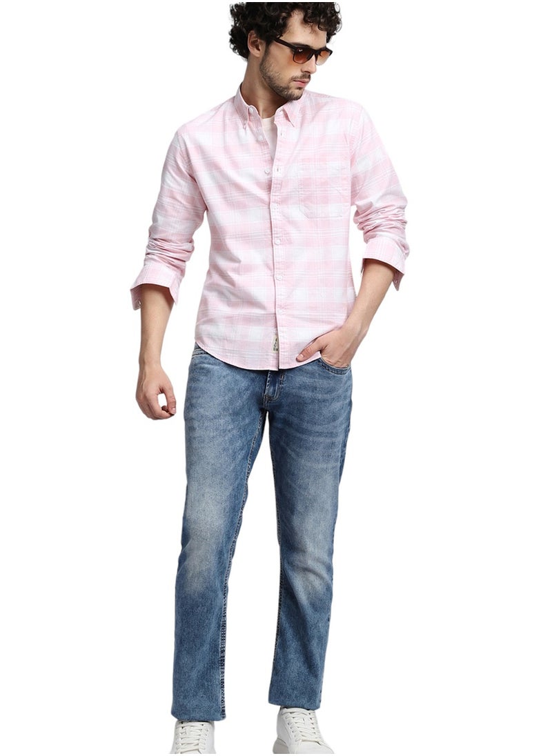 Slim Fit Pink 100% Cotton Checked Shirt for Men - Button Down Collar, Full Sleeves, Casual - pzsku/ZA25FFF8D1EFC9EEEA88BZ/45/_/1738750981/8d19c2db-2fd5-4137-bccc-337d4284f78b