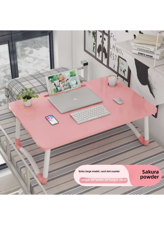 Generic - Sick Bed Dining Table Elderly Pregnant Women's Bed Small Dining Table Dormitory Upper Bed Foldable Movable Household-Color:Huge W Square Pink [80x50 Cup Slot] Height 28-l69 - Image 1