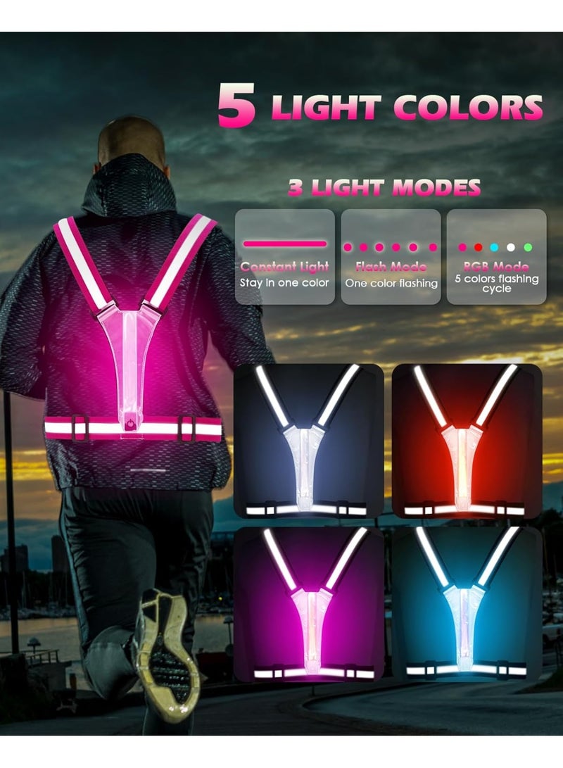 VKL LED Reflective Vest Running Gear, 5 Lights Colors High Visibility Reflective Running Gear Rechargeable Light Up Running Vest for Walking Running Cycling, Adjustable for Men Women Kids - Image 3