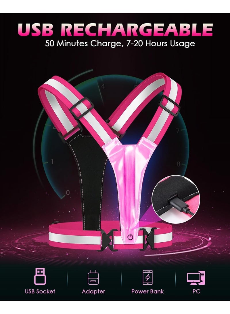 VKL LED Reflective Vest Running Gear, 5 Lights Colors High Visibility Reflective Running Gear Rechargeable Light Up Running Vest for Walking Running Cycling, Adjustable for Men Women Kids - Image 4