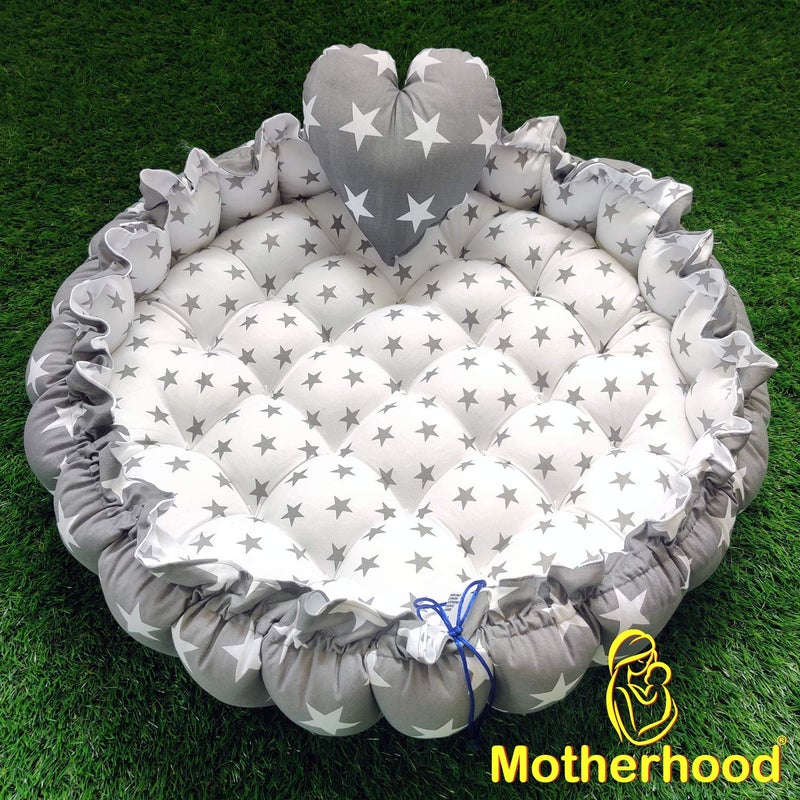 MOTHERHOOD MOTHERHOOD Round Baby Tub Bed HeartShaped Pillow Luxury Mattress Bed Sleeper Bedding Set coSleeper Safe Cotton Fabric with RFilled UltraSoft Comfortable for Newborn to Toddlers Gray - Image 2