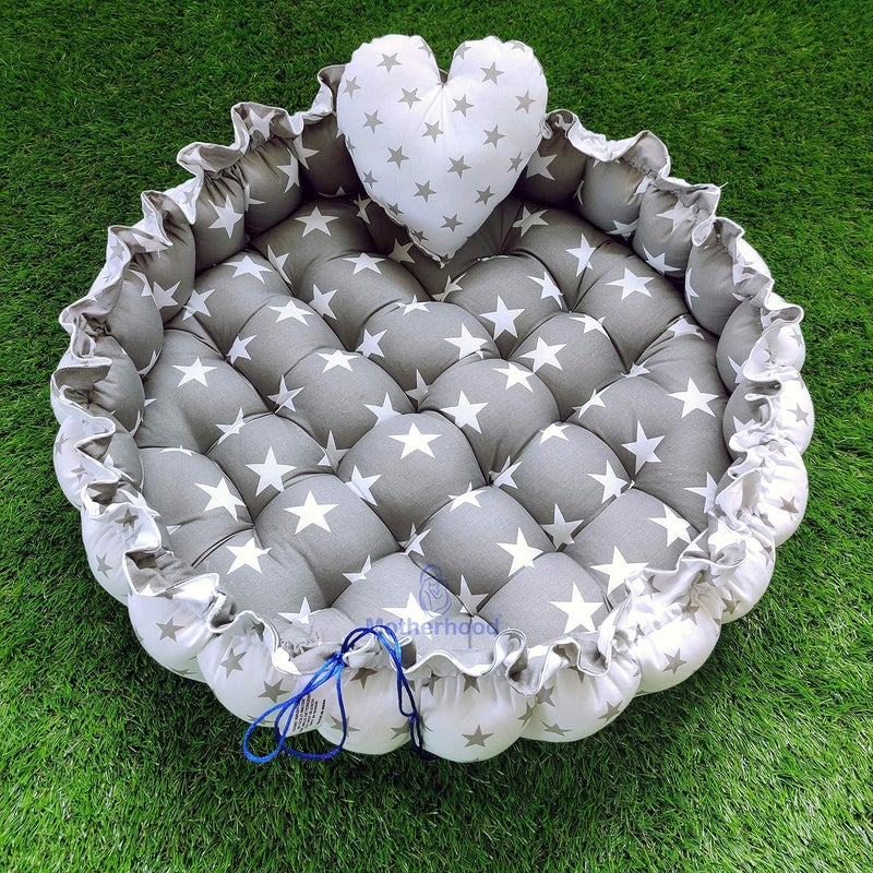 MOTHERHOOD MOTHERHOOD Round Baby Tub Bed HeartShaped Pillow Luxury Mattress Bed Sleeper Bedding Set coSleeper Safe Cotton Fabric with RFilled UltraSoft Comfortable for Newborn to Toddlers Gray - Image 1