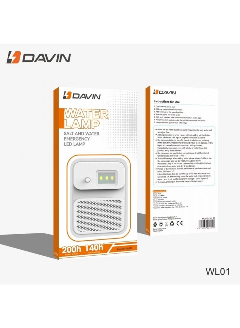 Davin Portable LED Emergency Light with Water and Salt Battery, Ideal for Camping and Outdoor Survival - Image 1