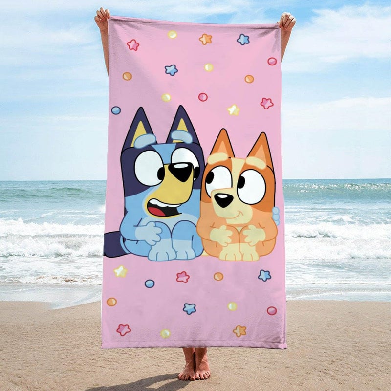 Jay Franco Bluey & Bingo Beach Towel - Pink Kids Super Soft & Absorbent 100% Cotton Towel for Bath and Pool, Measures 28 x 59 - Image 2