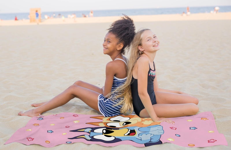 Jay Franco Bluey & Bingo Beach Towel - Pink Kids Super Soft & Absorbent 100% Cotton Towel for Bath and Pool, Measures 28 x 59 - Image 4