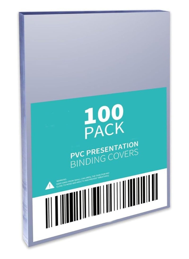MARKQ [Pack of 100] A4 Clear Binding Sheets, [200 Micron] Transparent Report Covers for Binding, Protective Plastic Covers for Office, School & Business Use  - Image 1