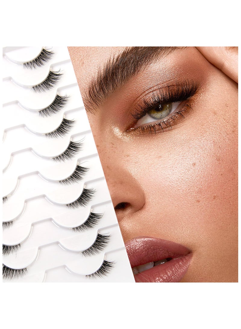 Generic 10 Pairs False Lashes, Crisscross Multi-layers False Eyelashes, Natural Look Cat Eye Half Lashes Wispy Fluffy Faux Mink  - Image 1