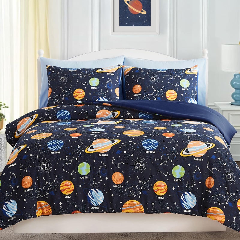 Wink Deer Twin Comforter Set for Boys-5 Pieces Space Glow in The Dark Twin Bedding Sets for Kids, Ultra Soft Bed in A Bag with Sheets - Image 1