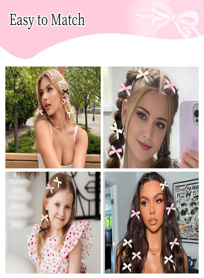 CAVETEE Bow Hair Clips for Girls, Small Cute Mini Hair Bows Kawaii Braiding Barrettes Women and Girls' Ribbon Bowknots Hair Accessories (Black Pink White) - Image 5