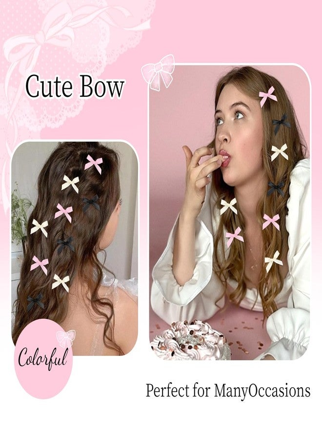 CAVETEE Bow Hair Clips for Girls, Small Cute Mini Hair Bows Kawaii Braiding Barrettes Women and Girls' Ribbon Bowknots Hair Accessories (Black Pink White) - Image 2