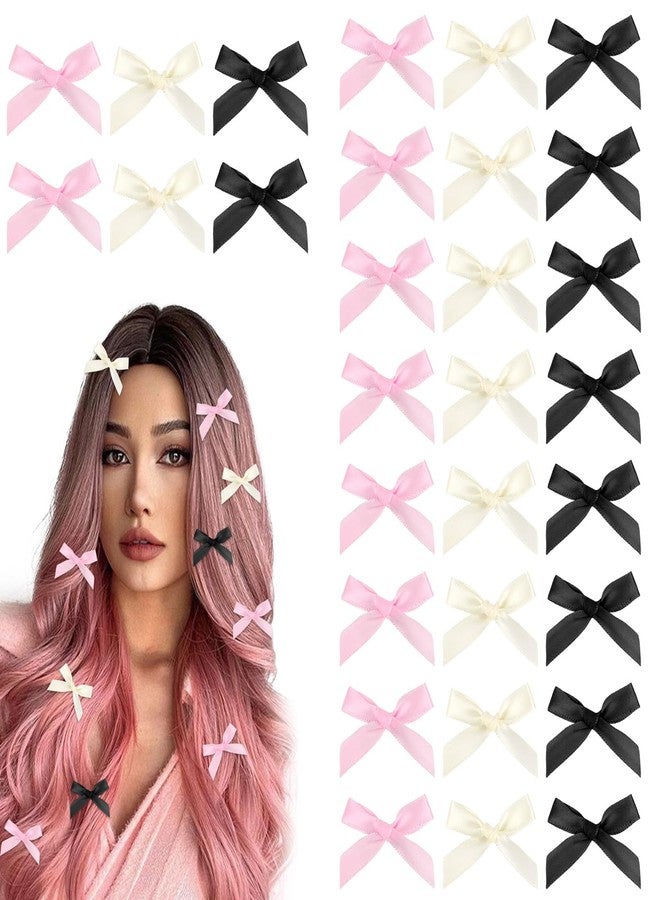 CAVETEE Bow Hair Clips for Girls, Small Cute Mini Hair Bows Kawaii Braiding Barrettes Women and Girls' Ribbon Bowknots Hair Accessories (Black Pink White) - Image 1