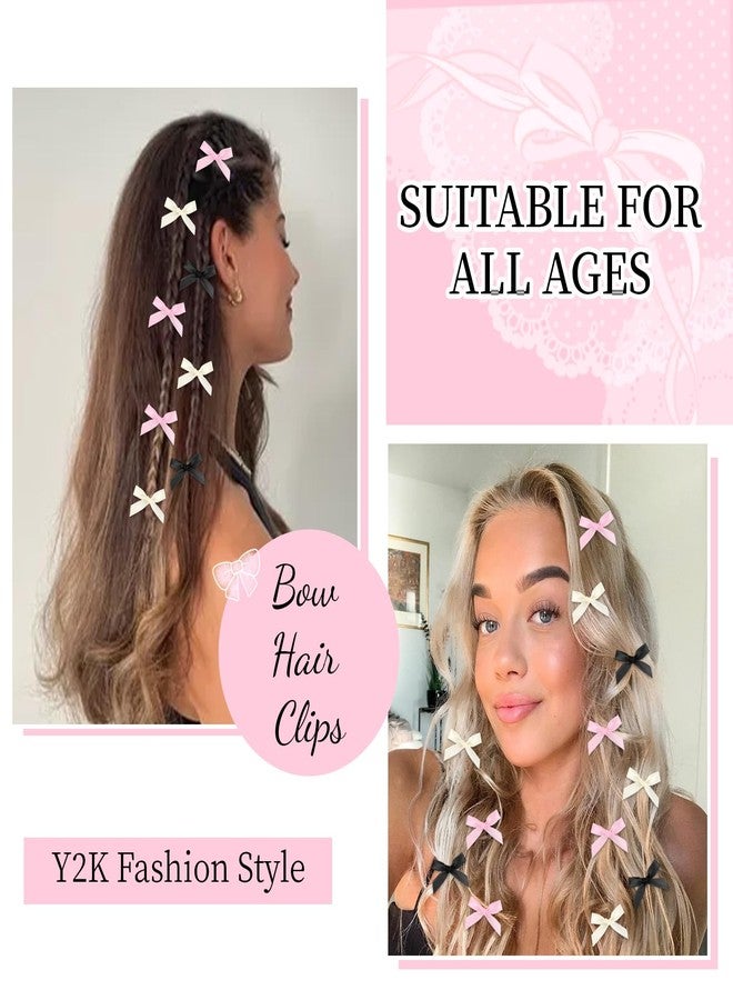 CAVETEE Bow Hair Clips for Girls, Small Cute Mini Hair Bows Kawaii Braiding Barrettes Women and Girls' Ribbon Bowknots Hair Accessories (Black Pink White) - Image 3