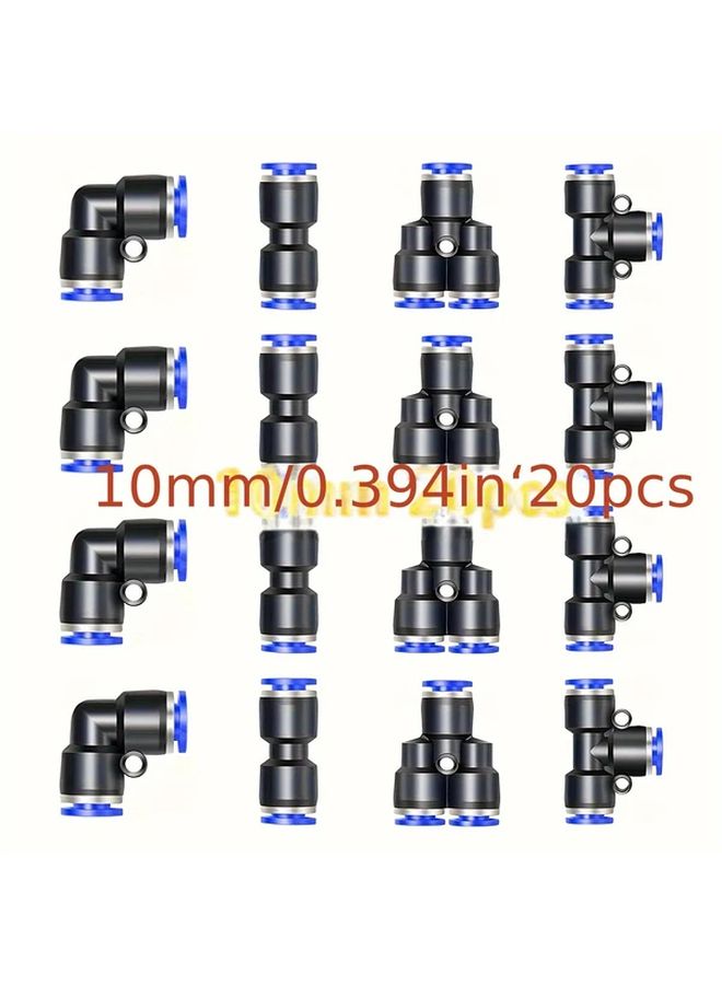 20PCS Pneumatic 3 Way Quick Plug Connectors Set 4MM OD 5 Styles Each PE PV PU PY - Image 1