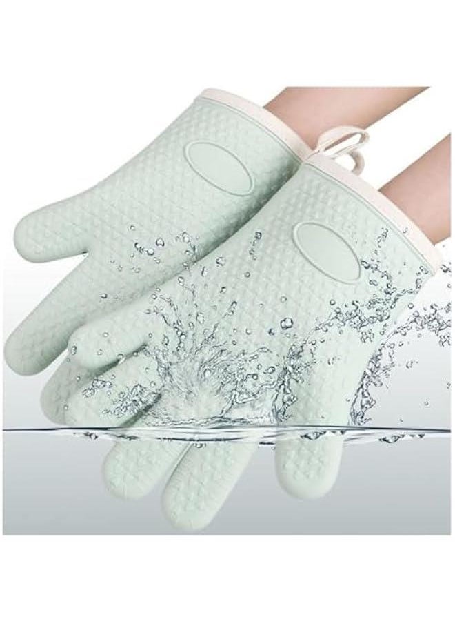 HOOKOR Kitchen Oven Mitts, Heat Resistant Oven Gloves with Quilted Liner Non-Slip Textured Grip Perfect for BBQ, Baking, Cooking and Grilling (Creamy green)  - Image 1