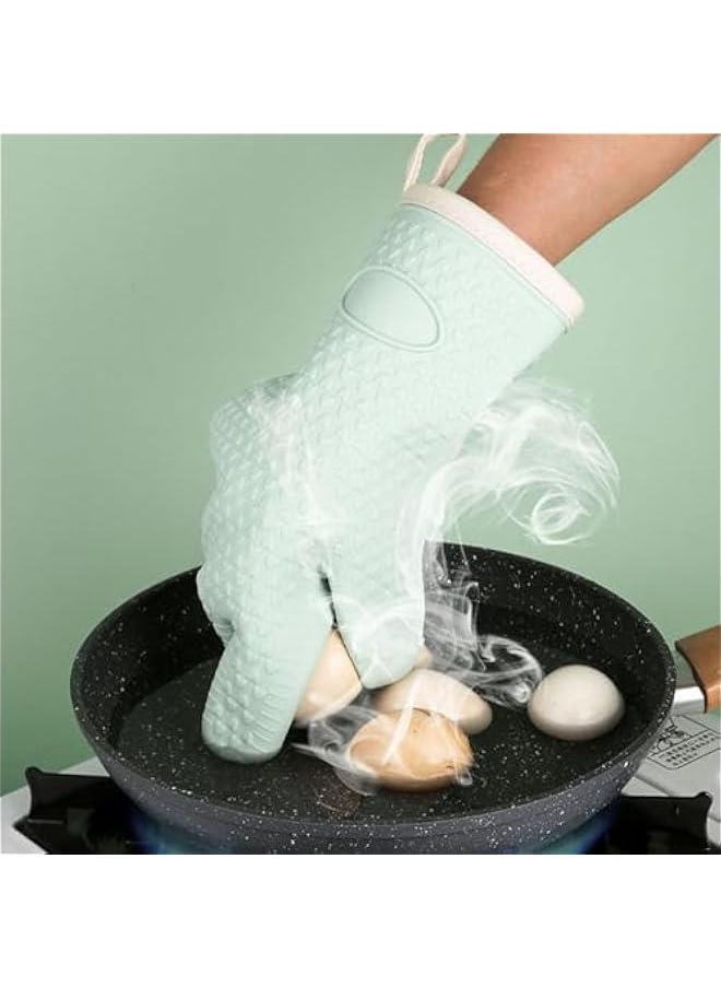 HOOKOR Kitchen Oven Mitts, Heat Resistant Oven Gloves with Quilted Liner Non-Slip Textured Grip Perfect for BBQ, Baking, Cooking and Grilling (Creamy green)  - Image 2