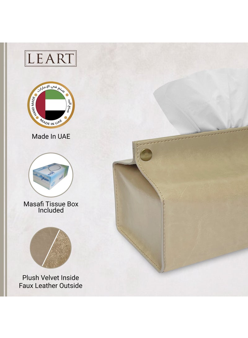 LeArt Leather Tissue Box Holder – Tissue Box Holder for Home Decorations for Living Room, Bedroom and Office | Tissue Box Cover | Car Tissue Holder | Tissue Box Cover for Car (Tan) - Image 2