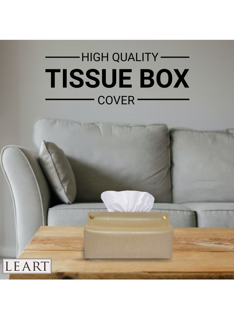 LeArt Leather Tissue Box Holder – Tissue Box Holder for Home Decorations for Living Room, Bedroom and Office | Tissue Box Cover | Car Tissue Holder | Tissue Box Cover for Car (Tan) - Image 4