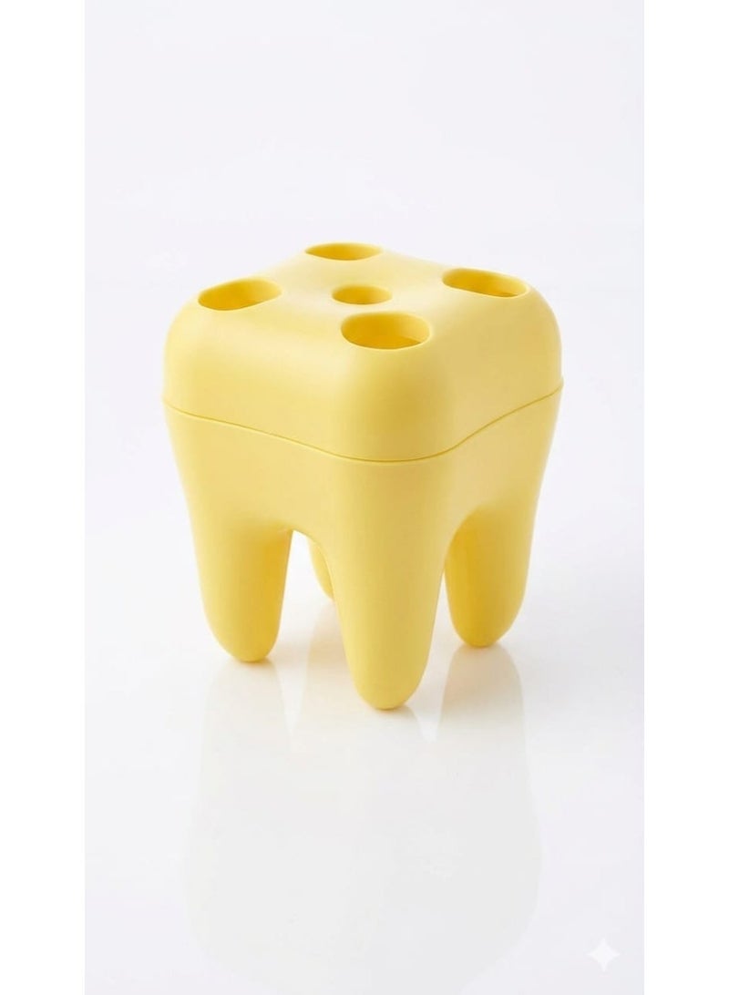 Toothbrush and Razor Holder – Creative & Trendy Molar Shape Adds Fun and Attractive Touch to Your Bathroom with Practical Design for Organized and Clean Storage for Daily Use (Yellow) - Image 1