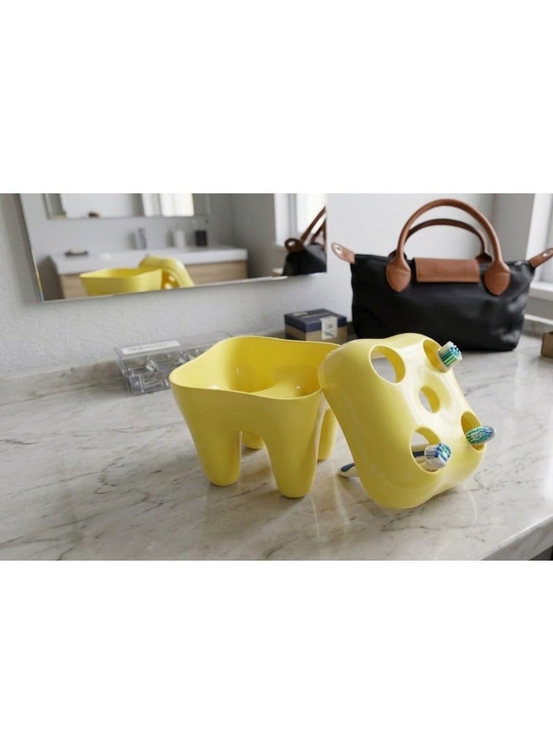 Toothbrush and Razor Holder – Creative & Trendy Molar Shape Adds Fun and Attractive Touch to Your Bathroom with Practical Design for Organized and Clean Storage for Daily Use (Yellow) - Image 3