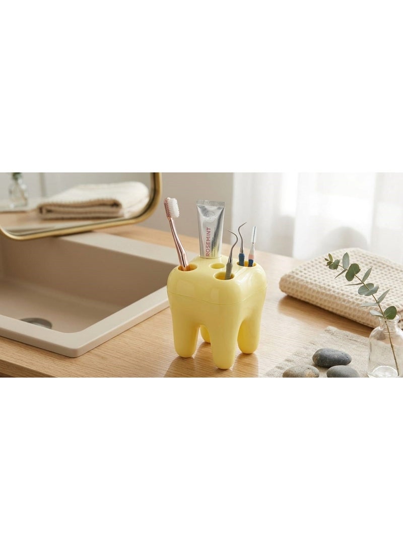 Toothbrush and Razor Holder – Creative & Trendy Molar Shape Adds Fun and Attractive Touch to Your Bathroom with Practical Design for Organized and Clean Storage for Daily Use (Yellow) - Image 2