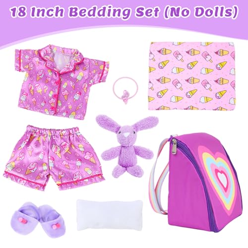 Ecore Fun 18 Inch Doll Clothes and Accessories Bedding Accessories 8pcs MultiFunctional Sling BagUnfold Into A Bed Pajamas Slippers Pillow Blanket Toy Rabbit Hairband - Image 5