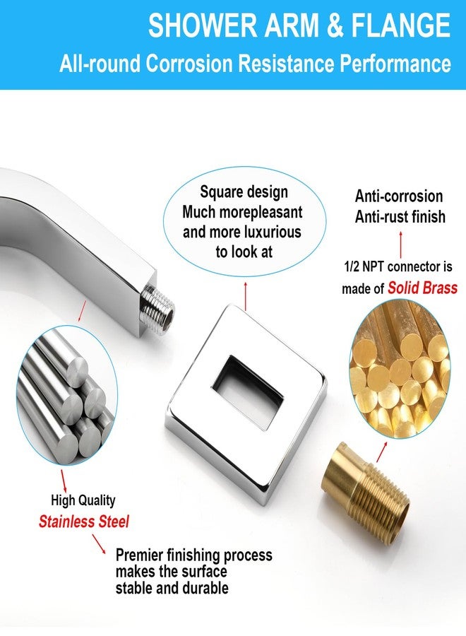 Uvish Square Shower Head Extension Arm with Flange 16.5 Inch Extra Long S Shaped Shower Head Riser Pipe, Uvish Stainless Steel High Rise Goose Neck Shower Extender, Standard 1/2" Connection, Chrome - Image 5