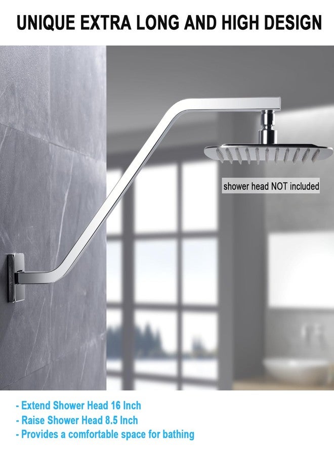 Uvish Square Shower Head Extension Arm with Flange 16.5 Inch Extra Long S Shaped Shower Head Riser Pipe, Uvish Stainless Steel High Rise Goose Neck Shower Extender, Standard 1/2" Connection, Chrome - Image 2