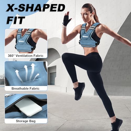KUKZO Adjustable Weighted Vest Woman Men, 6-12lb Weight Vest with 6 Ironsand Weights for Strength Training Rucking Running Walking Fitness Workout, Blue - Image 2