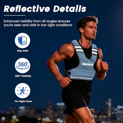 KUKZO Adjustable Weighted Vest Woman Men, 6-12lb Weight Vest with 6 Ironsand Weights for Strength Training Rucking Running Walking Fitness Workout, Blue - Image 3