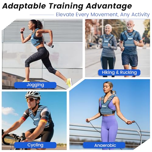 KUKZO Adjustable Weighted Vest Woman Men, 6-12lb Weight Vest with 6 Ironsand Weights for Strength Training Rucking Running Walking Fitness Workout, Blue - Image 5