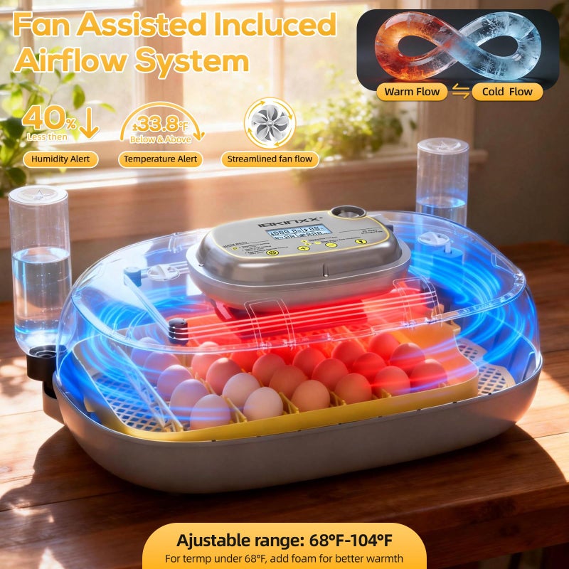 IBKINXX Incubator for Hatching Eggs-24 Egg Capacity, Automatic Egg Turner, Temperature & Humidity Control, 360Â° Viewing for Chicken, Duck and Quail Eggs - Image 5
