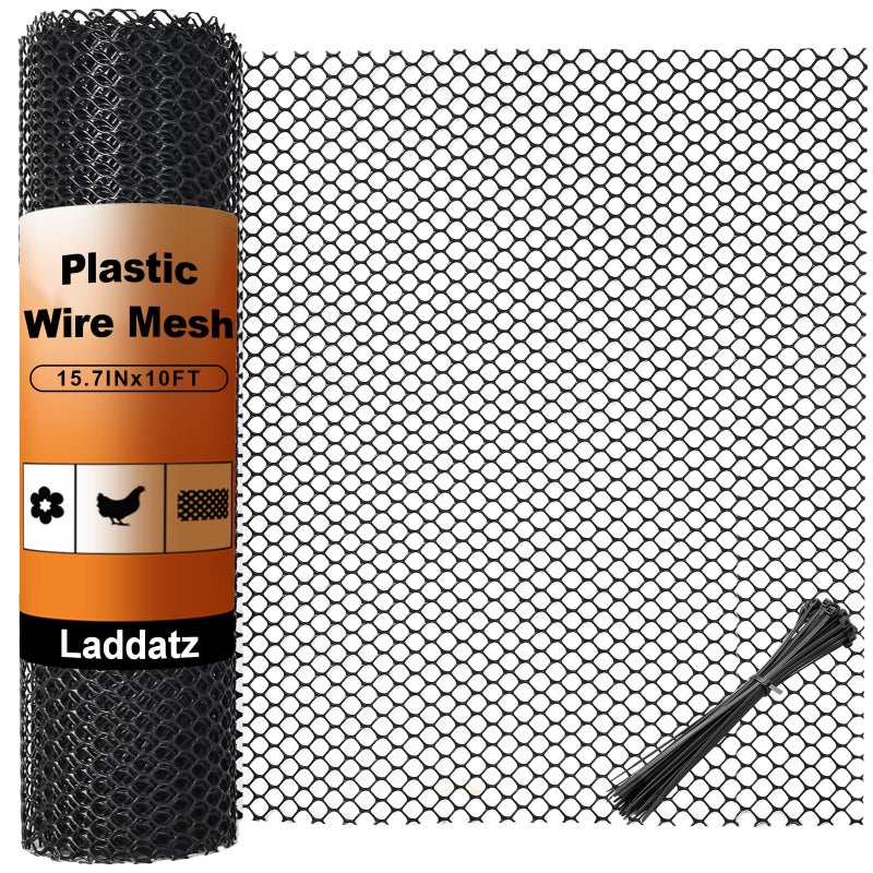 Laddatz Plastic Chicken Wire Mesh 157 in x 10 ft Black Plastic Wire Mesh Fence for Dogs Cats Poultry Garden Netting Animal Barrier Balcony Netting for Pets Laddatz - Image 2