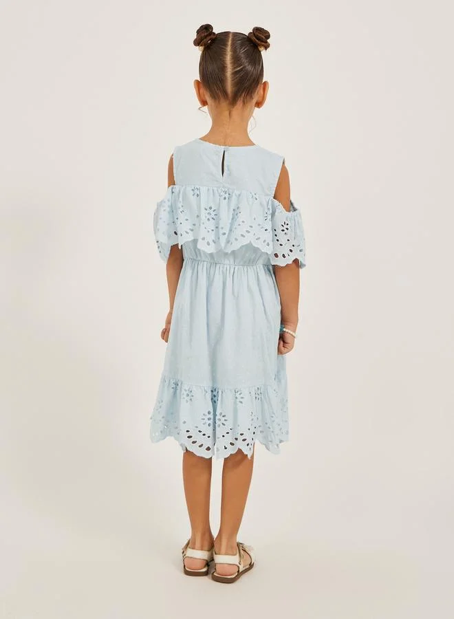 Styli Eyelet Cold Shoulder Dress