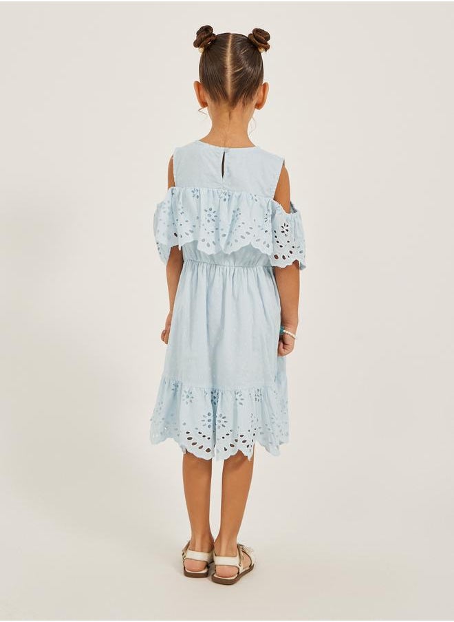 Styli Cold Shoulder Sleeve Schiffli Dress  - Image 4