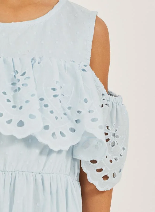 Styli Eyelet Cold Shoulder Dress