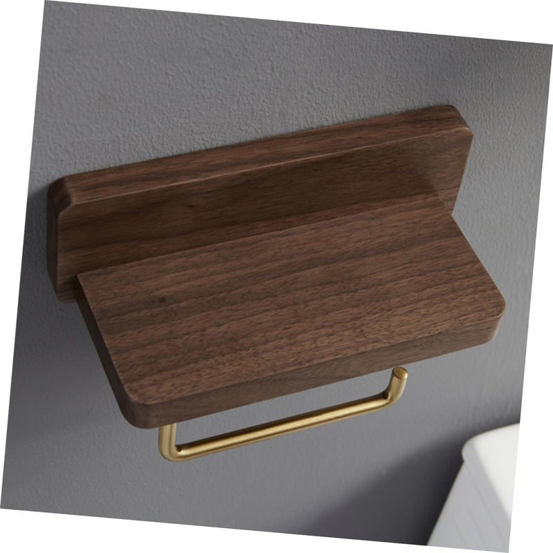 Solid Wood Toilet Paper Holder Wall-Mounted Roll Paper Rack Brass Finish, Bathroom Tissue Dispenser Suitable for Kitchen and Toilet, Single Roll Black Walnut Wood - Image 4
