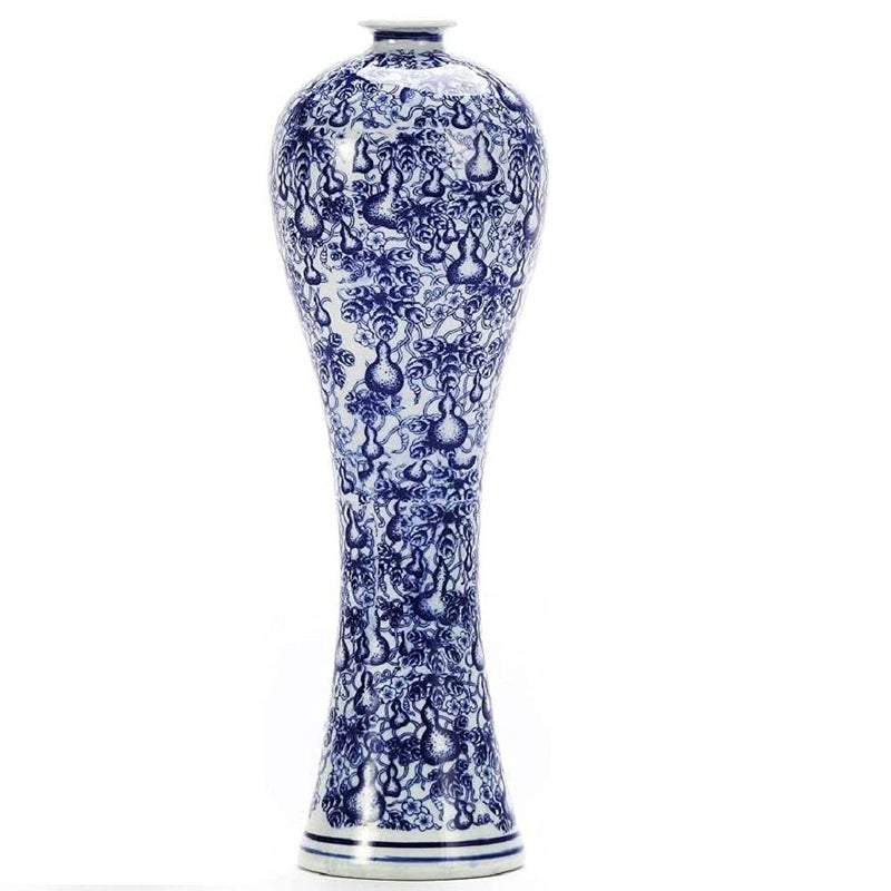 Chinese Blue and White Vase Antique Handmade Ceramic Flower Vase Decorative Glazed Vases for Home Decor Table Living Room Fish Tail Vase No01