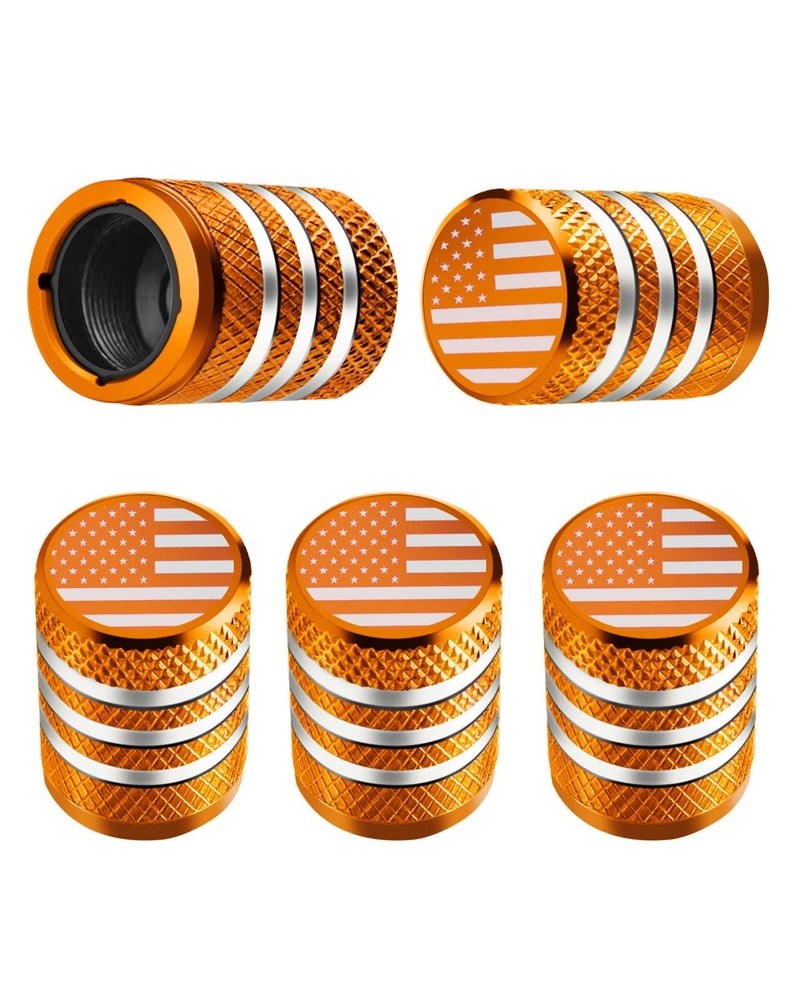 DECURCAR Tire Valve Stem Caps 5 Pack Tire Air Caps Metal with Plastic Liner Corrosion Resistant LeakProof American Flag for Car Truck Motorcycle Bike Orange - Image 3