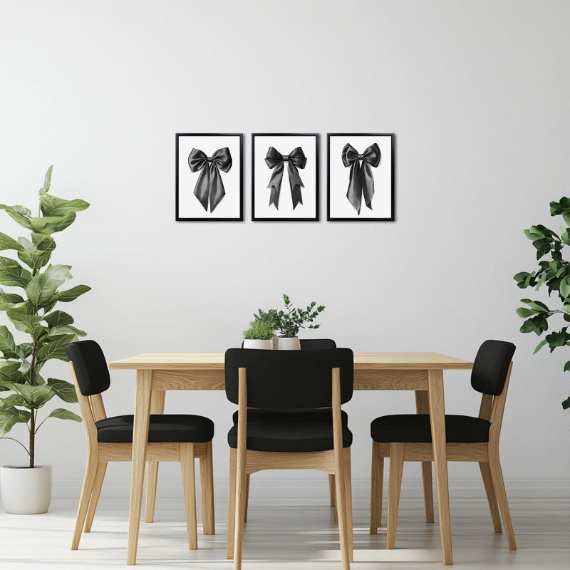 WELMECO Bow Wall Decor Bow Picture Canvas Wall Art Girls Bedroom Bathroom Decor, Arwork with Black Frame, 12x16inchx3 Pieces (Black) - Image 4