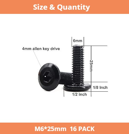 Hmevsafinect 16 Pack M6 x 25 mm Flat Head Hex Socket Cap Screws Bolts, 304 Stainless Steel 18-8 Black Oxide, Connector Bolts Screws for Furniture, Full Thread (M6 x 25mm 16PCS) - Image 2