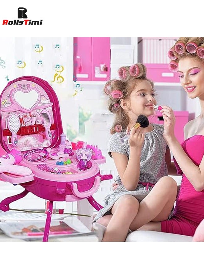 رولستيمي مجموعة مكياج ألعاب للبنات ألعاب تلبيس ، طاولة مكياج قابلة للطي ، حقيبة قابلة للإزالة ، وردي - Image 3
