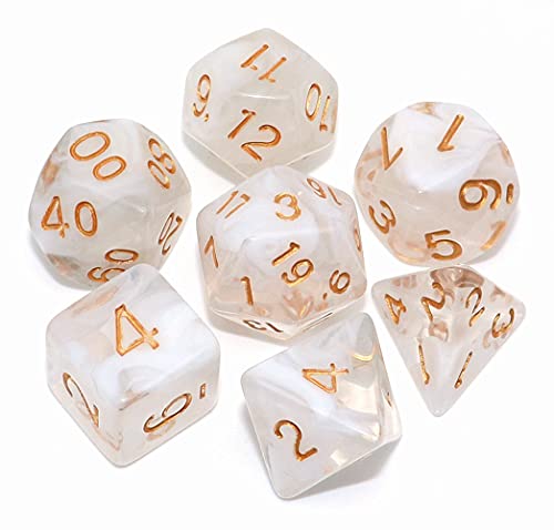 CREEBUY DND Dice Set 7Pcs Transparent Mix White Cloud Dice for Dungeon and Dragons DD RPG Role Playing Games Polyhedral Dice - Image 1
