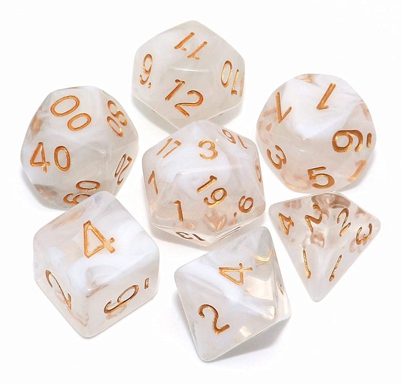 CREEBUY DND Dice Set 7Pcs Transparent Mix White Cloud Dice for Dungeon and Dragons DD RPG Role Playing Games Polyhedral Dice - Image 3