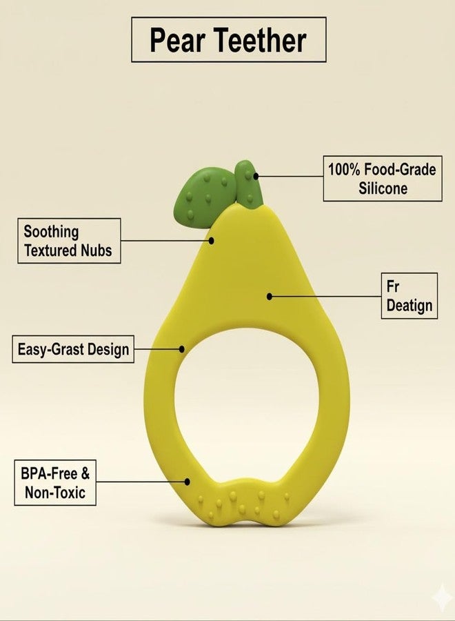 Joystick Baby Fruit Shape Silicone Teether, BPA Free, Apple Strawberry Mango Pear Design, Sensory Chew Toy for Boys and Girls, 3+ Months (Apple) - Image 3