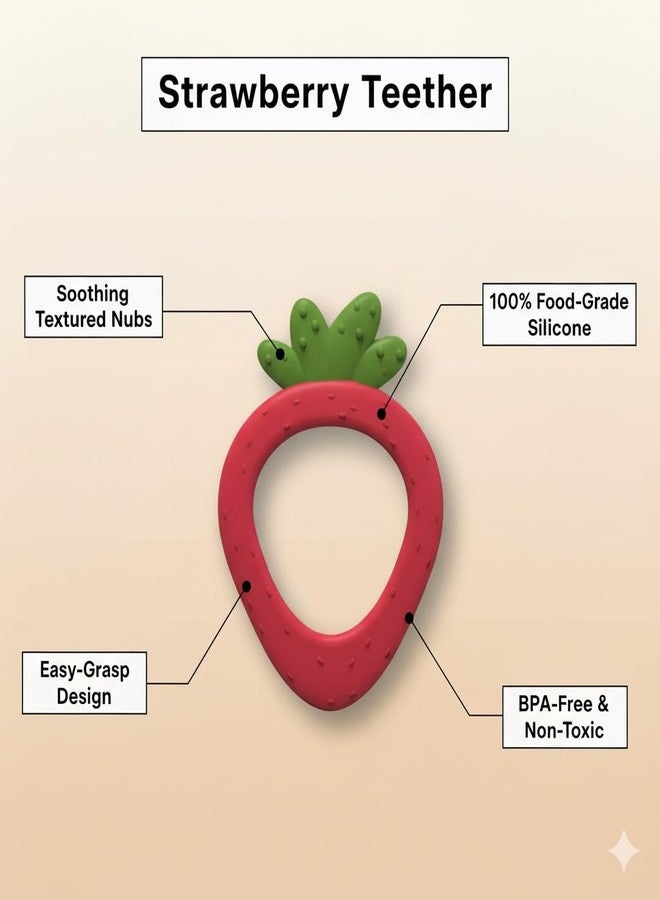 Joystick Baby Fruit Shape Silicone Teether, BPA Free, Apple Strawberry Mango Pear Design, Sensory Chew Toy for Boys and Girls, 3+ Months (Apple) - Image 2