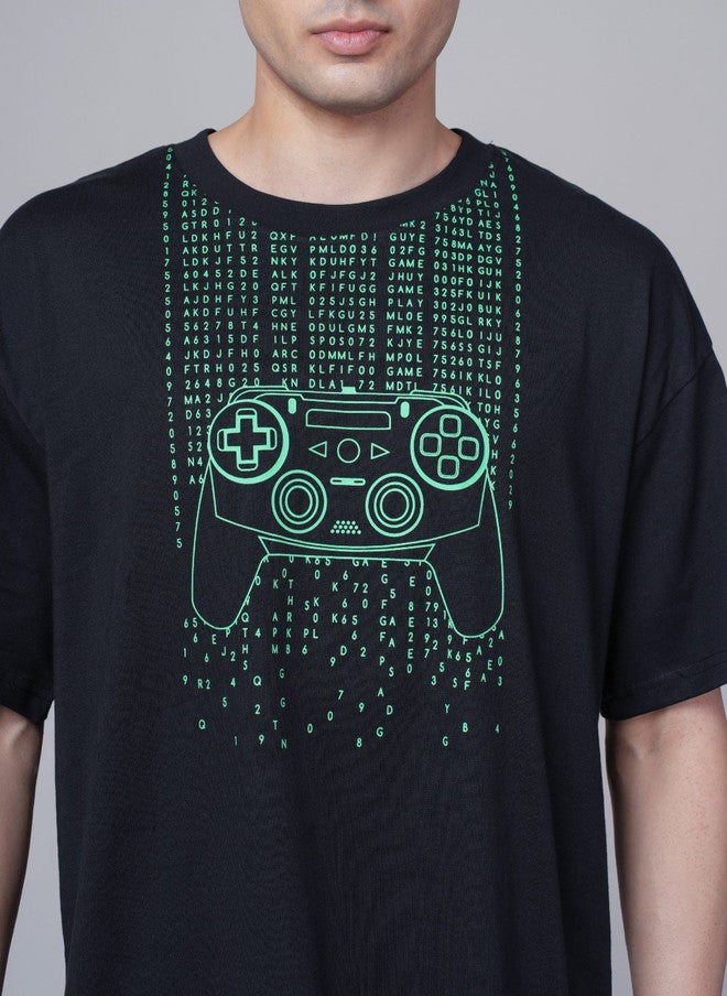 OUTLAWS Men's Graphic Printed Round Neck Oversized Cotton T-Shirt in Black & Green | Color Lock Technology | No Shrinkage | Soft, Breathable & Comfortable Casual Streetwear - Image 2